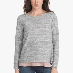 White House Black Market Heather Gray & Pink Layered Long Sleeve Top